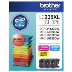 Brother ink cartridge lc235xlcl3pk cyan/magenta/yellow 1200 pages high yield 3/pack