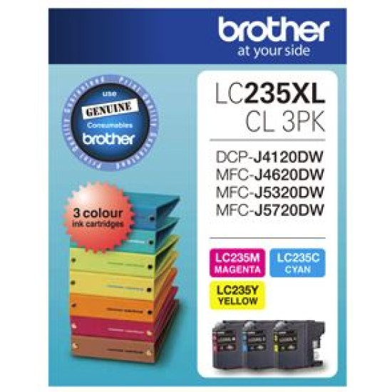 Brother ink cartridge lc235xlcl3pk cyan/magenta/yellow 1200 pages high yield 3/pack