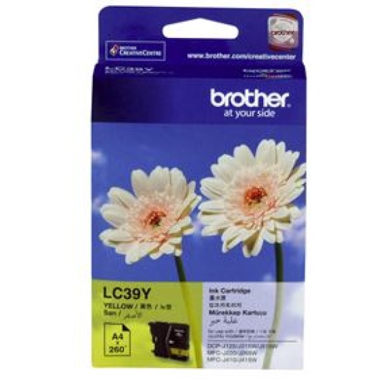 Brother ink cartridge lc39y yellow inkjet 260 pages 1 / page oem