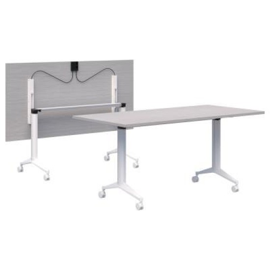 Boost Flip Table  1500x750mm Silver Strata/White. Simple flip mechanism. Mobile. 15 Yr Warranty