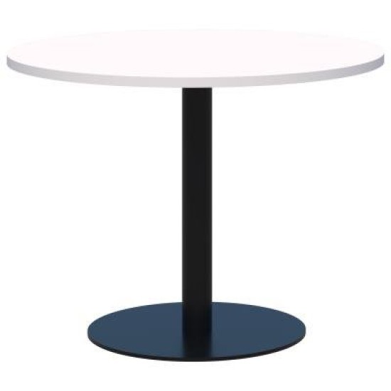 Classic Table Round 800mm diameter Snow/Black. Heavy duty base. 15 Yr Warranty.