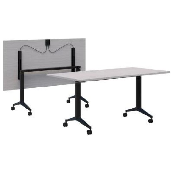 Boost Flip Table  1500x750mm Silver Strata/Black. Simple flip mechanism. Mobile. 15 Yr Warranty