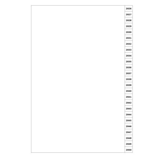 Indices/Dividers white 250 GSM (premium card) 2026-2050 unpunched