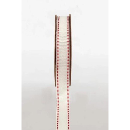 GROSGRAIN IVORY WITH RED STITCH RIBBON