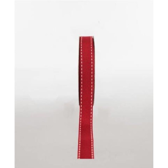 GROSGRAIN RIBBON RED WITH WHITE STITCH