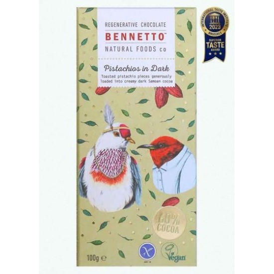 BENNETTO Organic Fair Trade Chocolate PISTACHIOS IN DARK 80gr