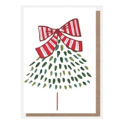 Dashed Tree With Red Stripey Bow 10 Pkt - Christmas Mini Card Pack