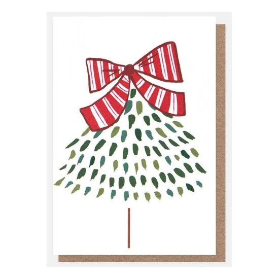 Dashed Tree With Red Stripey Bow 10 Pkt - Christmas Mini Card Pack
