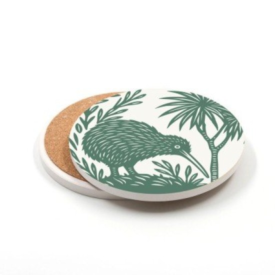 100% New Zealand Woodcut Kiwi Ceramic Coaster (4 Pack)