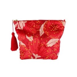 100% New Zealand Bright Botanical Red Pohutukawa Velvet Cosmetic Bag