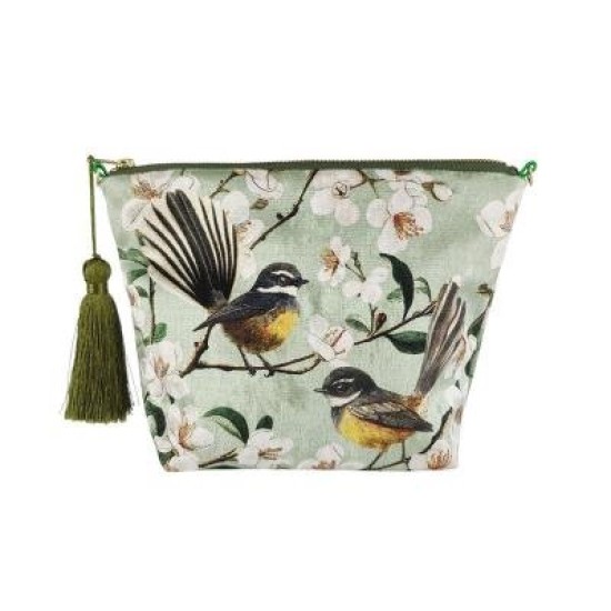 100% New Zealand Chatty Fantails Velvet Cosmetic Bag