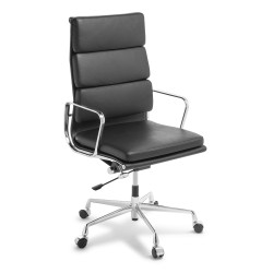 Eames Soft Pad High Back, Chrome Frame, Black Leather