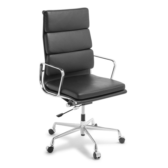 Eames Soft Pad High Back, Chrome Frame, Black Leather